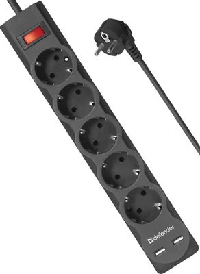 Сетевой фильтр Defender DFS 755, 5м, черный [99755] – купить в Ситилинк ...