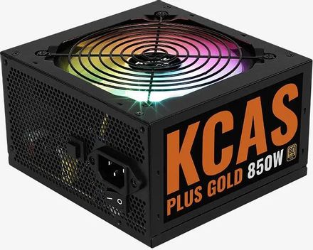 Блок питания Aerocool KCAS PLUS GOLD 850W ARGB,  850Вт,  80 PLUS GOLD,  120мм, черный, retail [kcas plus 850g](Б/У)