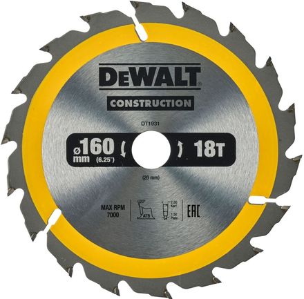 Пильный диск DeWALT DT1931-QZ, 160мм, 1.5мм, 20мм, по дереву