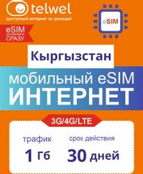 Изображение товара eSim-карта TELWEL Travel пакет Кыргызстан 1Гб 30 дней Изображение товара eSim-карта TELWEL Travel пакет Кыргызстан 1Гб 30 дней