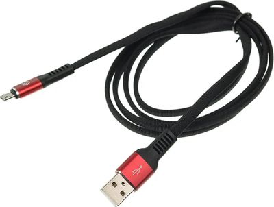 Кабель Digma micro USB (m) -  USB (m),  1.2м,  плоский,  в оплетке,  2A,  черный / красный [microusb-1.2m-flat-blkr]