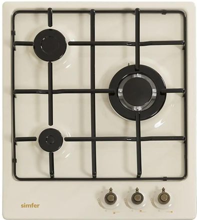 Газовая варочная панель Simfer H45V35O517, 3 конфорки, эмалированная сталь, бежевый