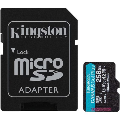 Карта памяти microSDXC UHS-I U3 Kingston Canvas Go! Plus 256 ГБ, 200 МБ/с, Class 10, SDCG4/256GB, 1 шт., переходник SD