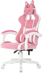 Кресло игровое KNIGHT Киса В (Kitty W), ткань, до 120кг, розовый/белый