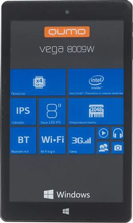 8" Планшет Qumo Vega 8009W 2/32 GB Z3735F 3G, 1280 x 800, Windows 8.1, черный [20428]