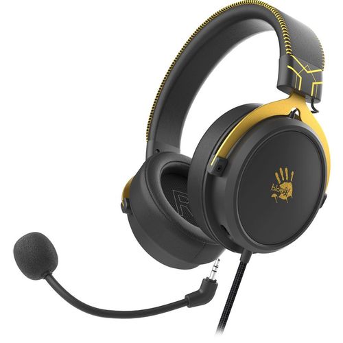 Гарнитура игровая A4TECH Bloody M590i, для компьютера и игровых консолей, мониторные, проводные USB/3,5 мм, желтый / серый [m590i sports lime]