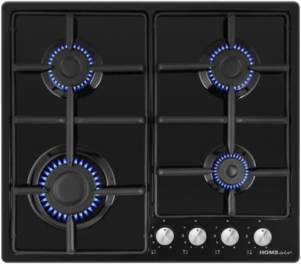 Газовая варочная панель HOMSAIR HGE643GBK,  4 конфорки,  эмалированная сталь,  черный