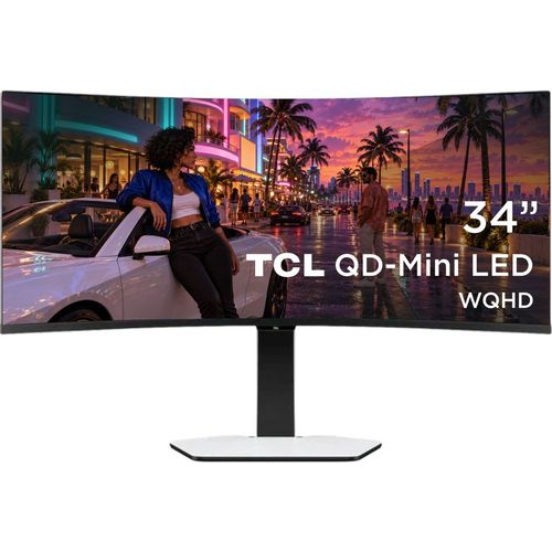 34″ Монитор TCL 34C2A, 3440×1440, HVA, 200Гц, 2хHDMI, 1хDP, изогнутый, черный и черный/белый