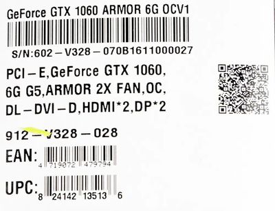 MSI NVIDIA GeForce GTX 1060 GeForce GTX 1060 ARMOR 6G OCV1 6 GDDR5 OC Ret 390822