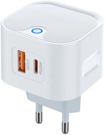 Сетевое зарядное устройство PERO ТС21W, USB-A, USB-C, 25Вт, 3A, белый