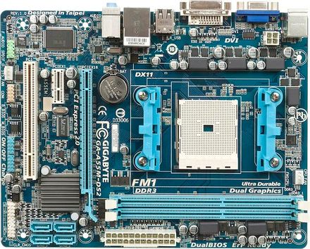 Материнская плата Gigabyte GA-A55M-DS2, Socket FM1, AMD A55 FCH, mATX, BULK