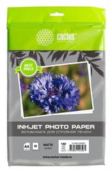 Фотобумага Cactus CS-MA414050ED, A4, для струйной печати, 50л, 140г/м2, белый, покрытие матовое
