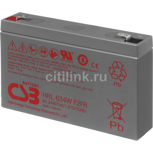 Аккумуляторная батарея CSB HRL634W F2 FR для ИБП, 6В, 9Ач