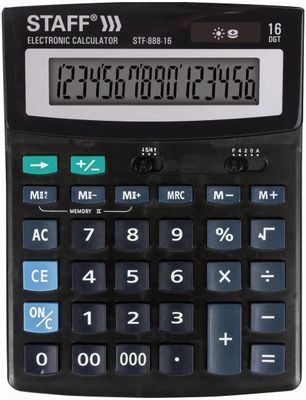 Калькулятор STAFF STF-888-16,  16-разрядный, черный