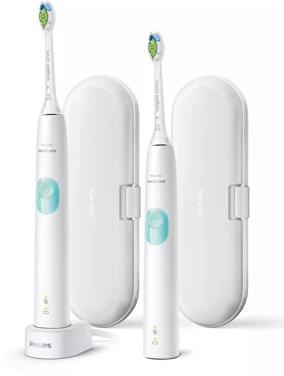 Набор электрических зубных щеток Philips Sonicare ProtectiveClean HX6807/35  насадки для щётки: 2шт, цвет:белый и бирюзовый – купить в Ситилинк | 2010309