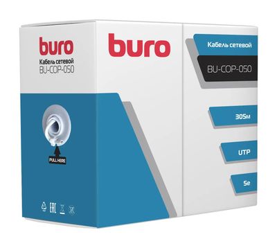 Кабель сетевой Buro BU-COP-050 UTP, cat.5E, 305м, 4 пары, 0.50мм,  0.50мм,  медь,  одножильный (solid),  1 шт,  серый