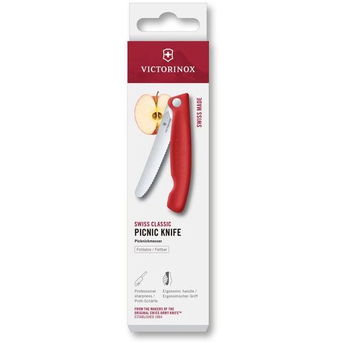 Нож кухонный Victorinox Swiss Classic 6.7831.FC1, столовый, для овощей, 110мм, заточка серрейтор, стальной, красный
