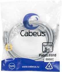 Патч-корд CABEUS вилка RJ-45,  вилка RJ-45,  кат.5E,  LSZH,  3м,  серый