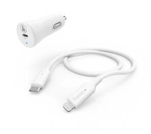 Изображение товара Автомобильное зарядное устройство HAMA H-183297,  USB-C, 8-pin Lightning, 18Вт, 3A, белый [00183297]